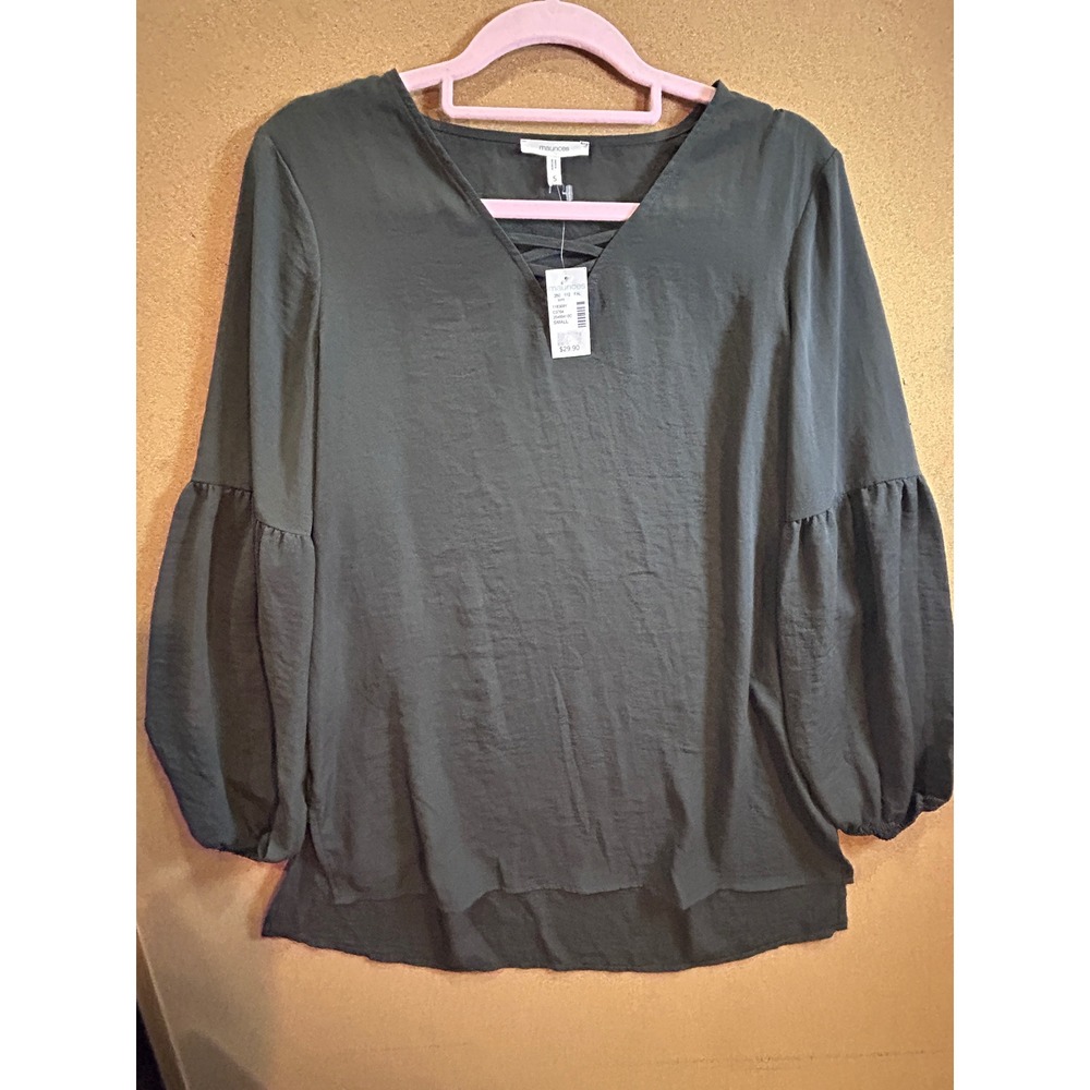 Maurices Blouse Womens Small Dark Green NWT‎ Crisscross V-Neck Lantern Boho
